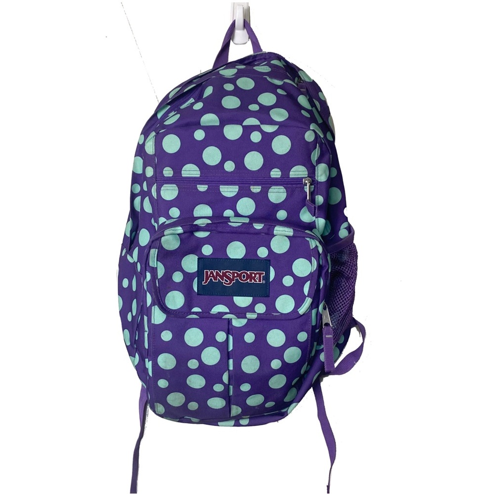 JanSport Purple Polka Dot Kids Backpack Book Bag Retro Girly Fun
